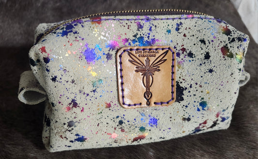 Multi-Colored Leather Makeup Bag