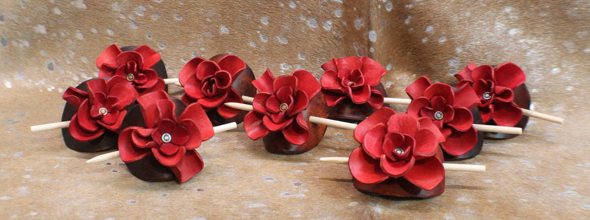Leather Rose Hair Clips